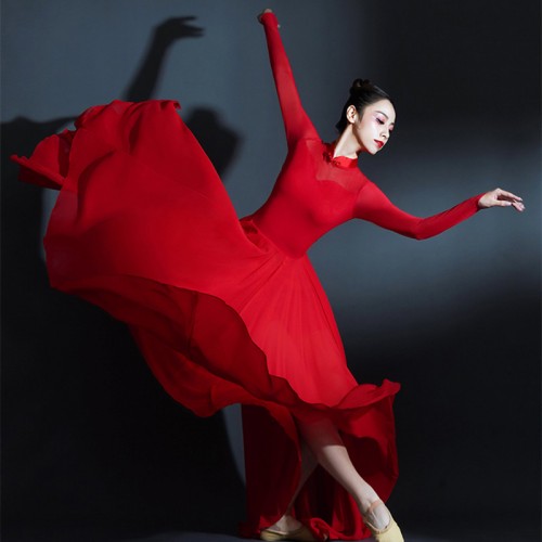 Red Chinese folk dance dress for women hanfu fairy dress Red classical dance performance clothes female modern dance solo dance art test long skirt